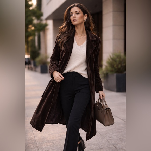 Nordstrom Jackets & Blazers - Vintage Nordstrom Velvet Trench Coat Brown Belted Long Jacket Size 10